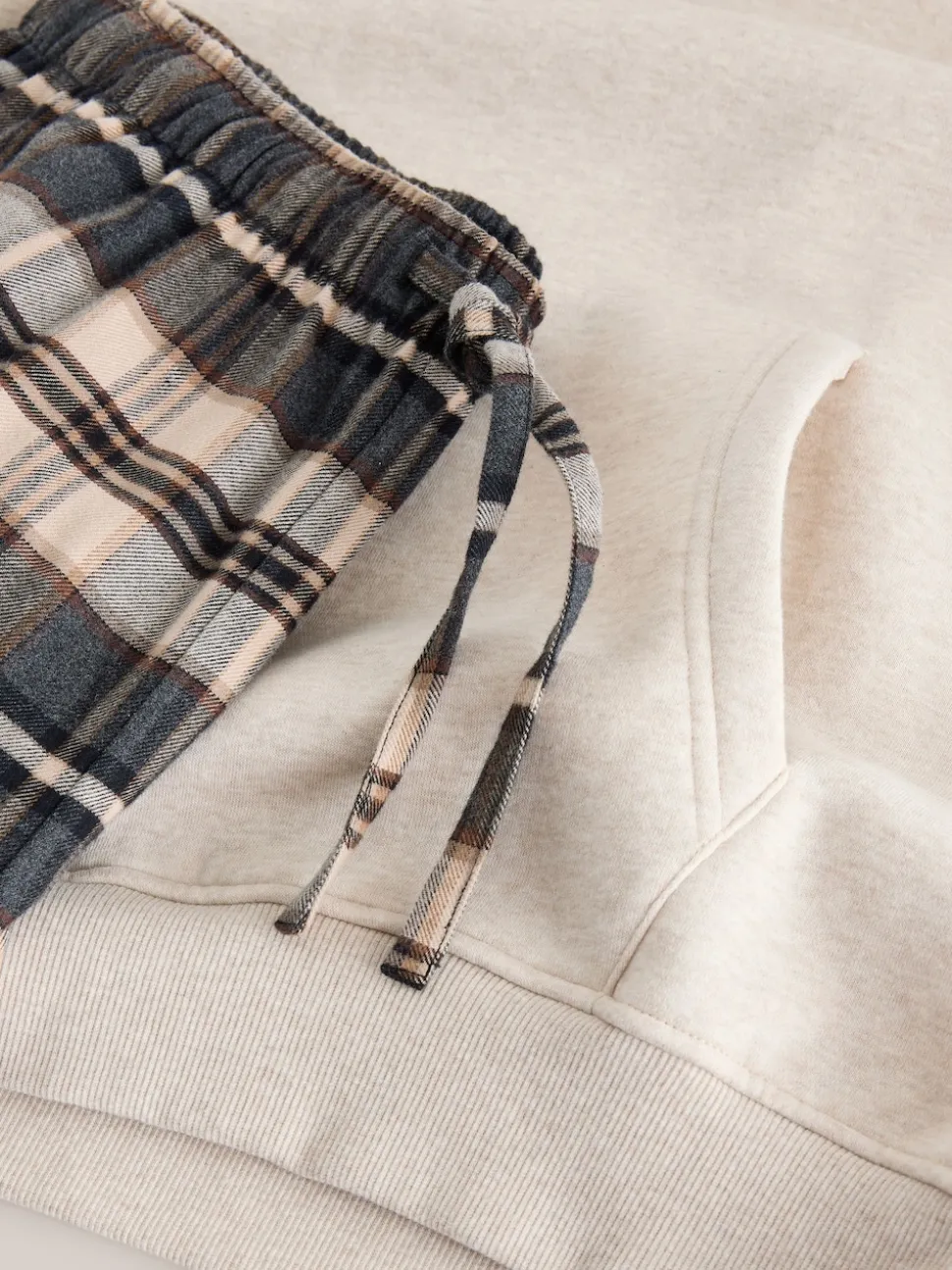 Neutral Check Bottoms Long Sleeve Hoodie Set