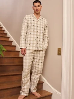 Neutral Check Matching Family Christmas Button Through Pyjamas
