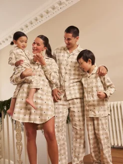 Neutral Check Matching Family Christmas Button Through Pyjamas