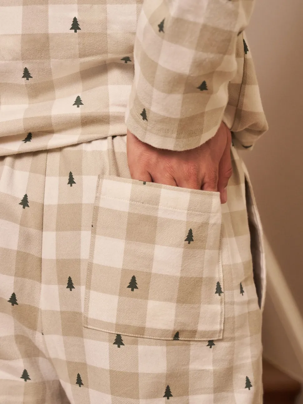 Neutral Check Matching Family Christmas Button Through Pyjamas