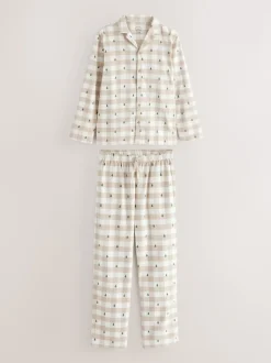 Neutral Check Matching Family Christmas Button Through Pyjamas