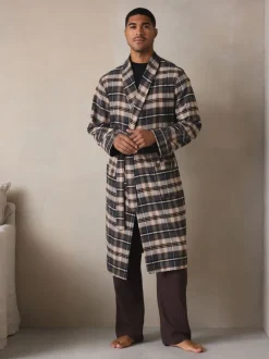 Neutral Check Woven Dressing Gown