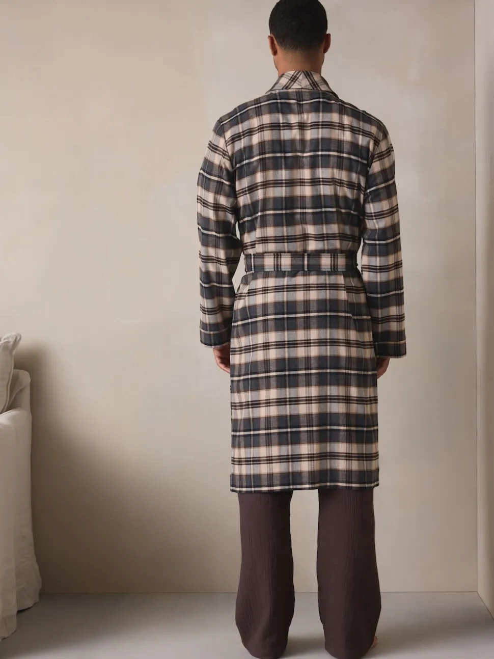 Neutral Check Woven Dressing Gown