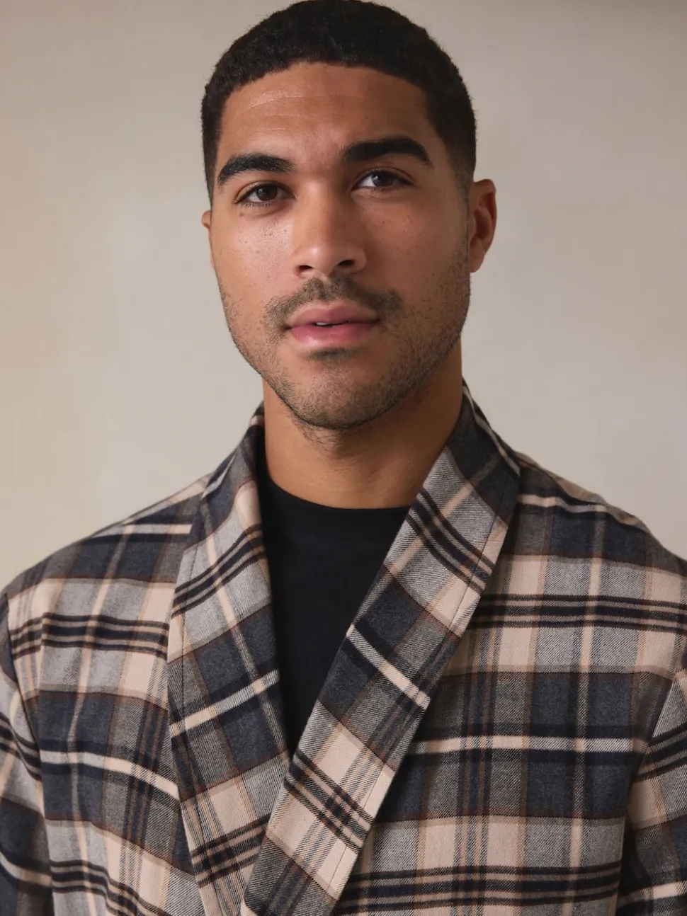 Neutral Check Woven Dressing Gown
