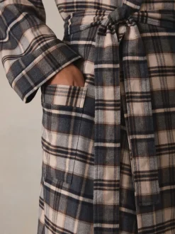 Neutral Check Woven Dressing Gown