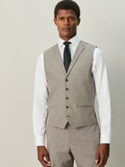 Neutral Contrast Fabric Detail Suit Waistcoat