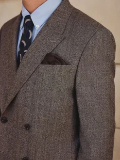 Neutral Double Breasted Merino Wool Blend Suit Jacket