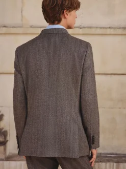 Neutral Double Breasted Merino Wool Blend Suit Jacket