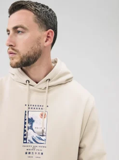 Neutral Ecru Overhead Hoodie Hokusai Graphic License