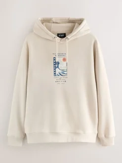 Neutral Ecru Overhead Hoodie Hokusai Graphic License