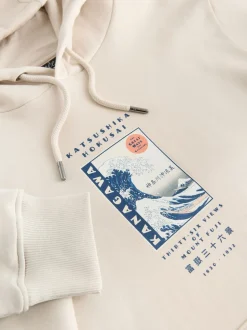 Neutral Ecru Overhead Hoodie Hokusai Graphic License