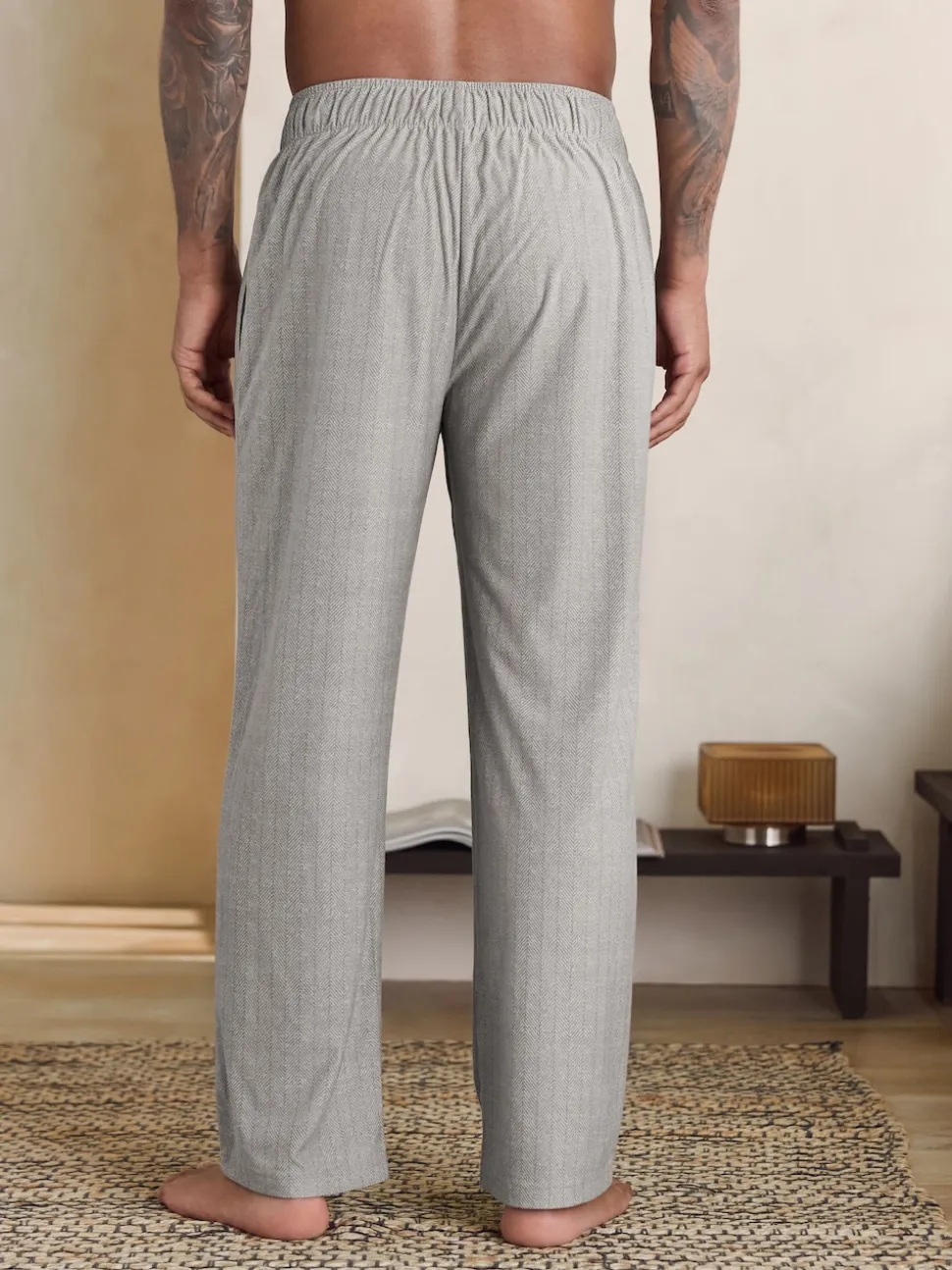 Neutral Herringbone Motionflex Cosy Open Hem Pyjama Bottoms