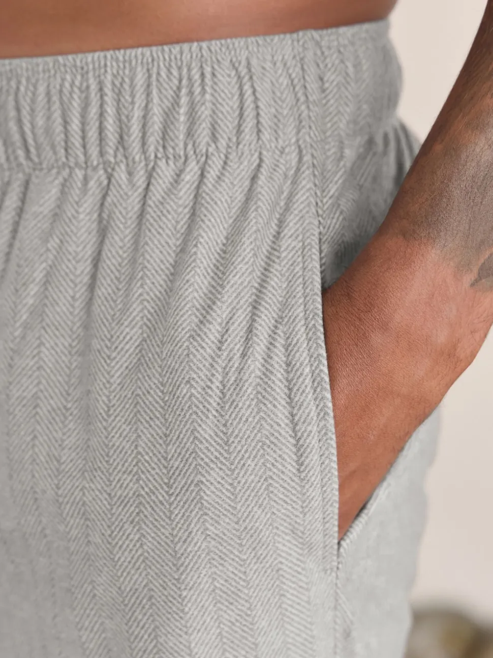Neutral Herringbone Motionflex Cosy Open Hem Pyjama Bottoms