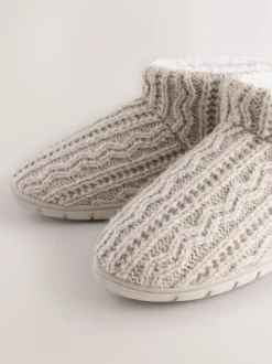 Neutral Knitted Boot Slippers