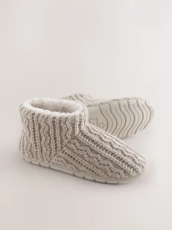 Neutral Knitted Boot Slippers