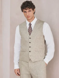 Neutral Linen Blend Texture Suit Waistcoat