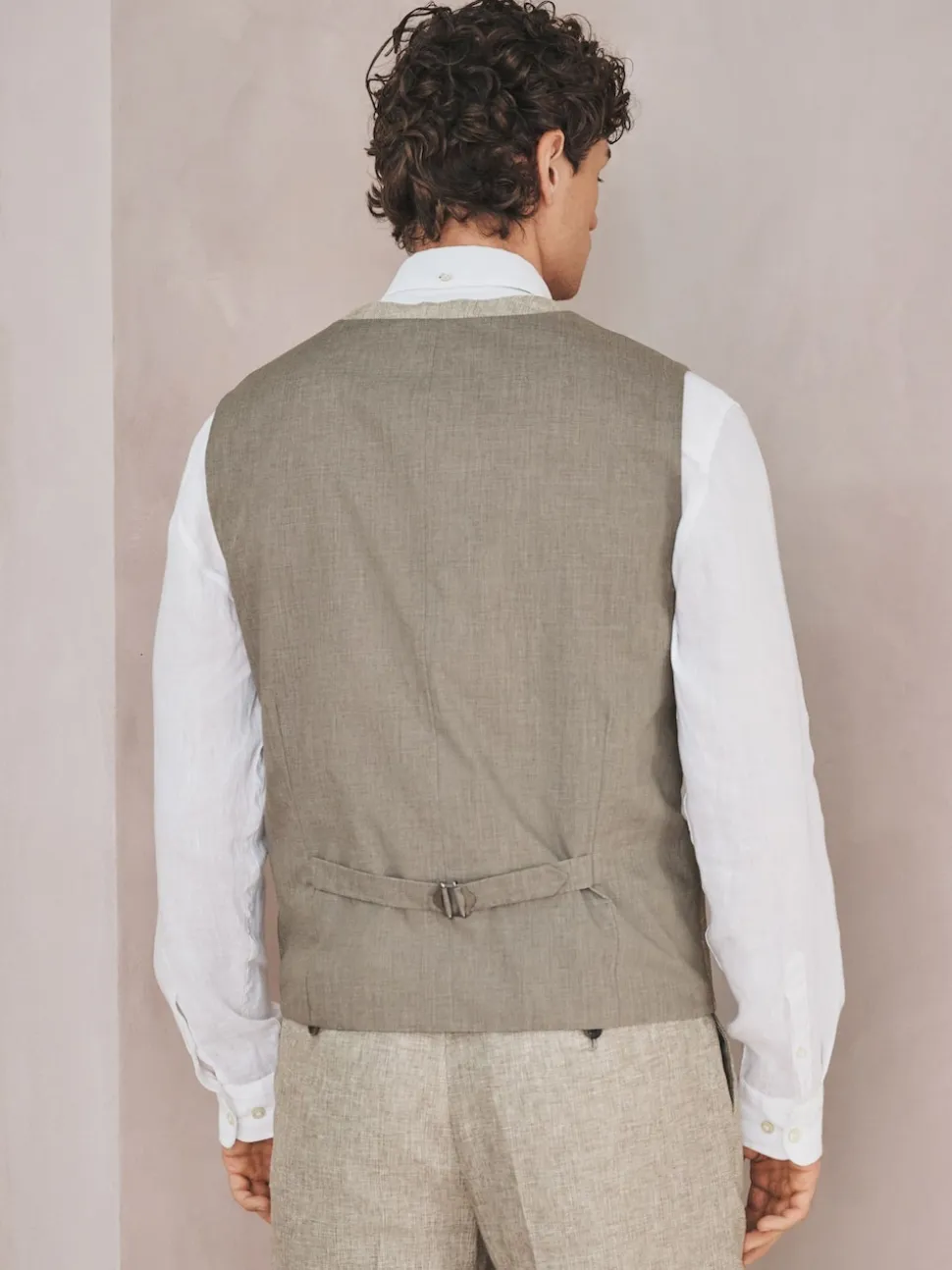 Neutral Linen Blend Texture Suit Waistcoat