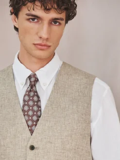 Neutral Linen Blend Texture Suit Waistcoat