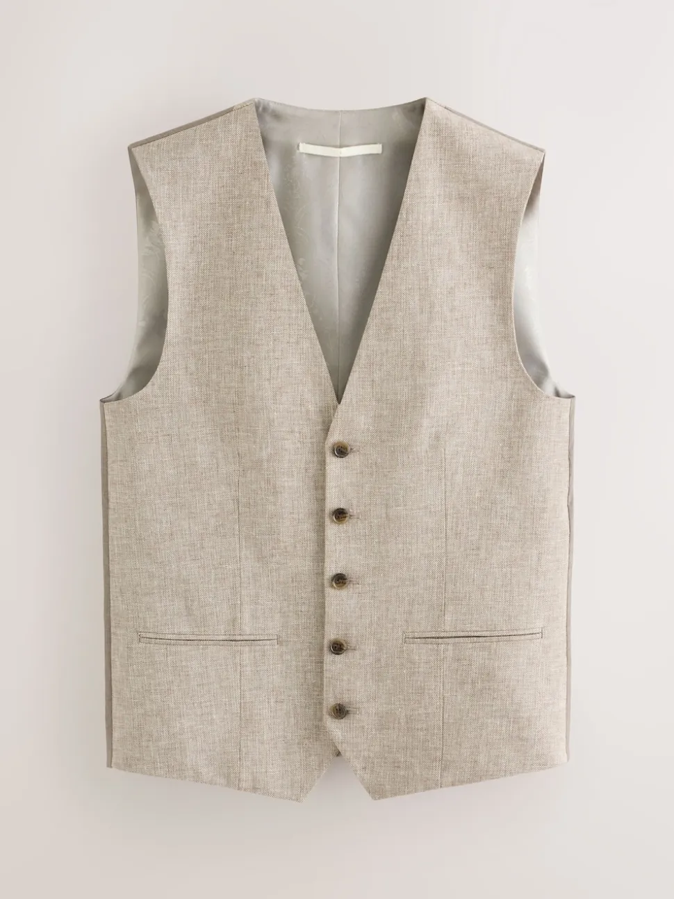 Neutral Linen Blend Texture Suit Waistcoat