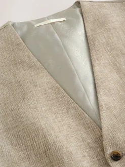 Neutral Linen Blend Texture Suit Waistcoat