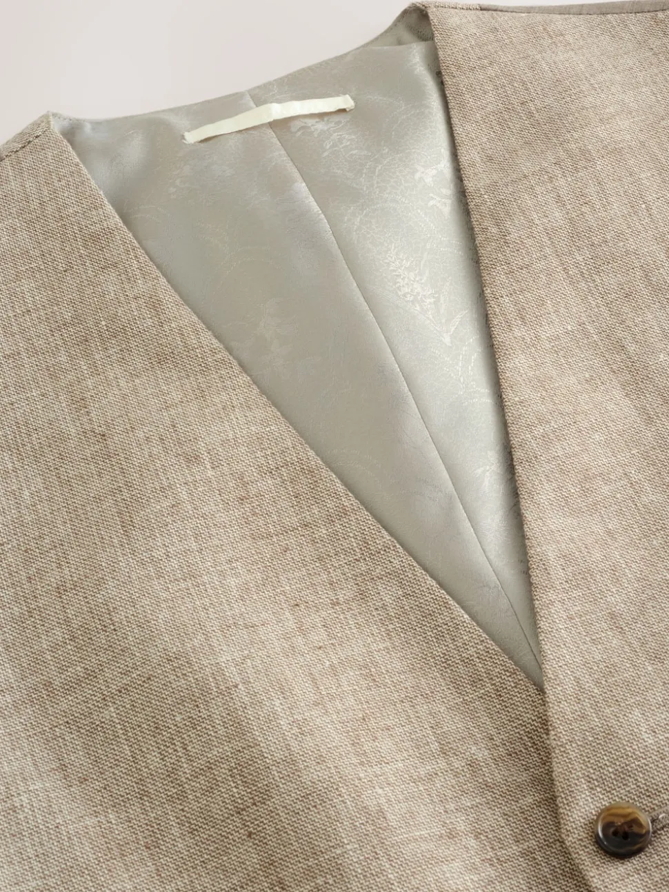 Neutral Linen Blend Texture Suit Waistcoat