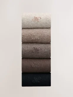 Neutral Marl 5 Pack Embroidered Lasting Fresh Socks