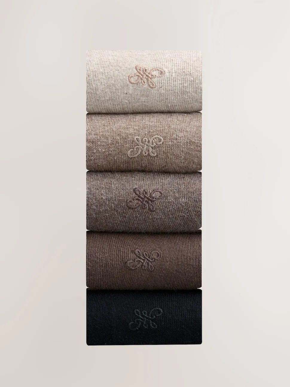 Neutral Marl 5 Pack Embroidered Lasting Fresh Socks