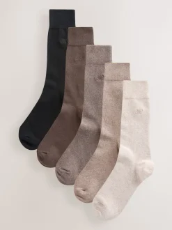 Neutral Marl 5 Pack Embroidered Lasting Fresh Socks