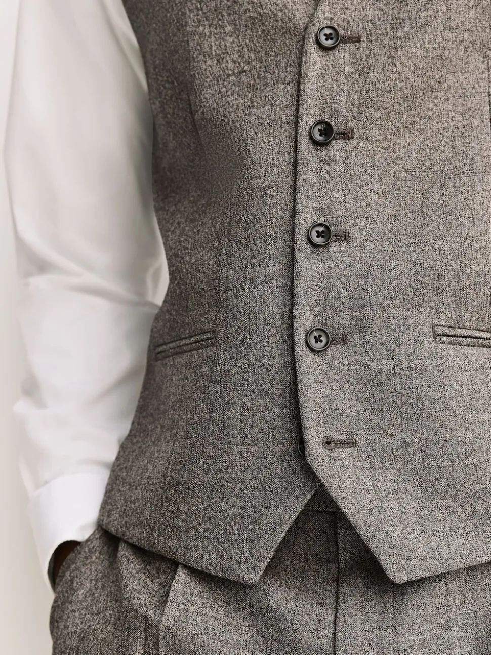 Neutral Merino Wool Blend Suit Waistcoat