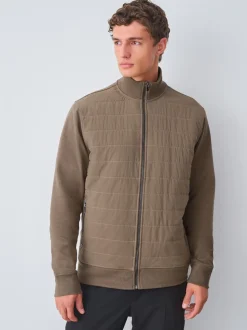 Neutral Non-Hooded Hybrid Full Zip Jacket