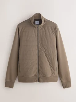 Neutral Non-Hooded Hybrid Full Zip Jacket