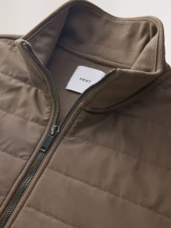 Neutral Non-Hooded Hybrid Full Zip Jacket