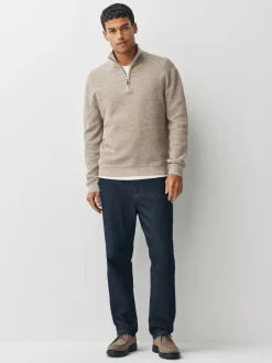 Neutral Plain N.Premium Regular Fit Cotton Rich Textured Premium Quarter Zip Jumper