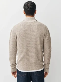Neutral Plain N.Premium Regular Fit Cotton Rich Textured Premium Quarter Zip Jumper