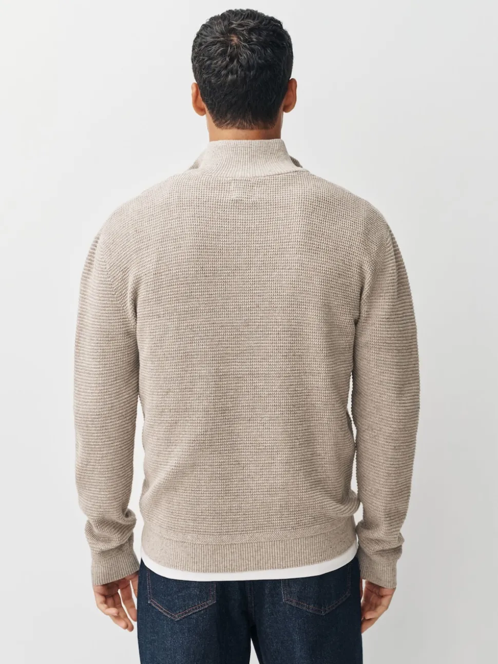 Neutral Plain N.Premium Regular Fit Cotton Rich Textured Premium Quarter Zip Jumper