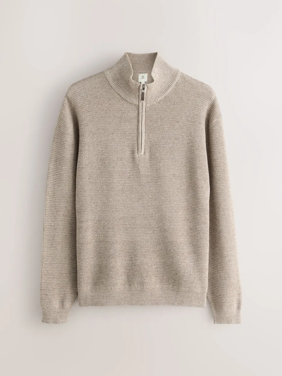 Neutral Plain N.Premium Regular Fit Cotton Rich Textured Premium Quarter Zip Jumper