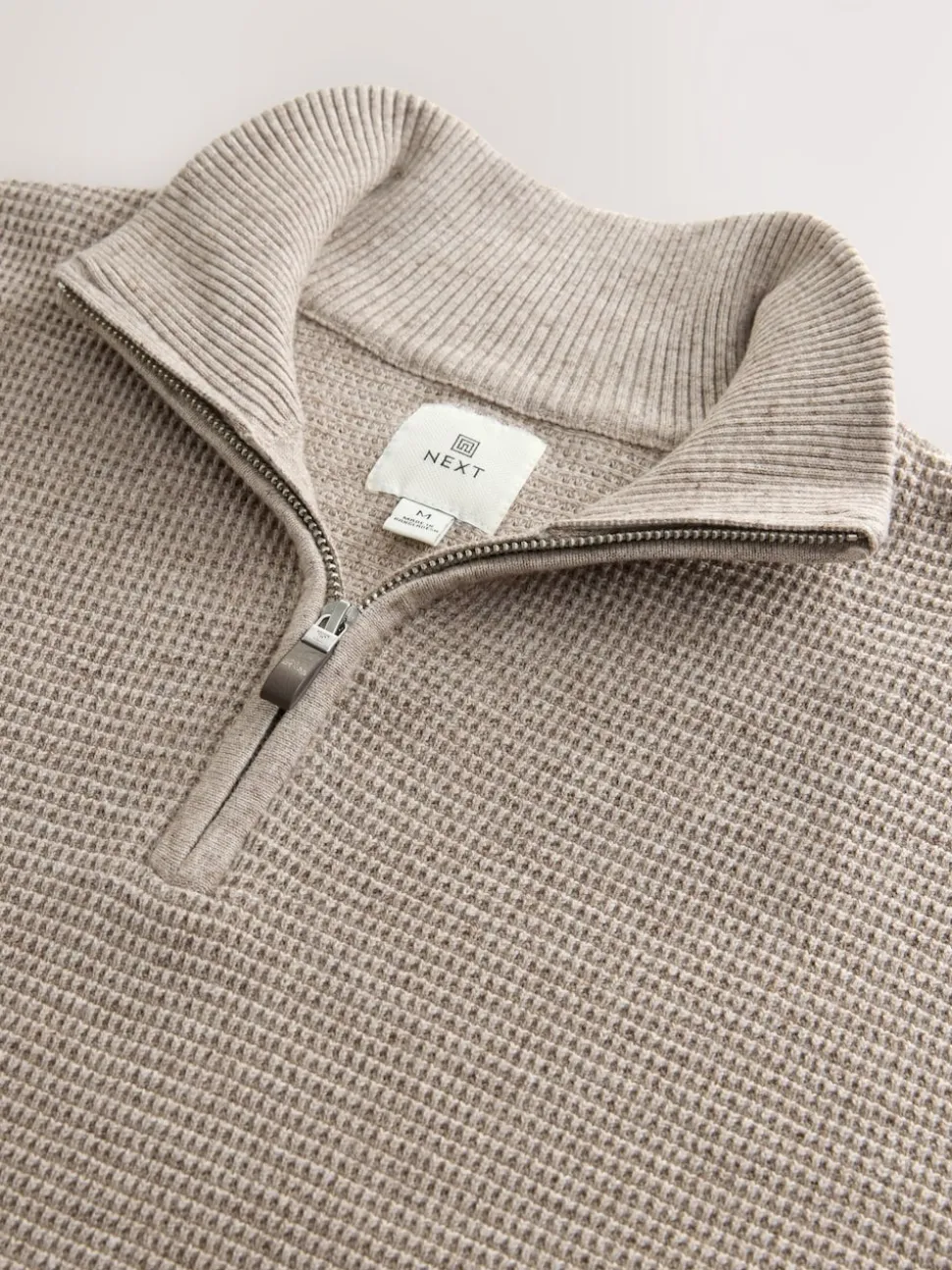 Neutral Plain N.Premium Regular Fit Cotton Rich Textured Premium Quarter Zip Jumper