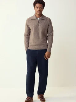 Neutral Quarter Zip Neck Jumper with Wool