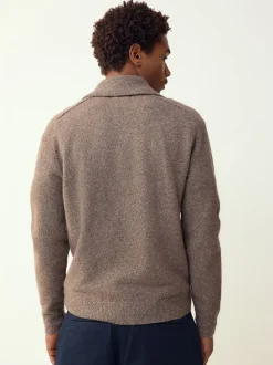 Neutral Quarter Zip Neck Jumper with Wool