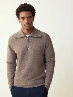 Neutral Quarter Zip Neck Jumper with Wool