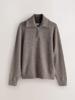 Neutral Quarter Zip Neck Jumper with Wool
