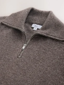 Neutral Quarter Zip Neck Jumper with Wool