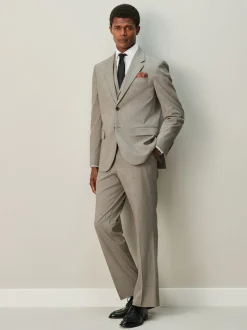 Neutral Regular Fit Contrast Fabric Detail Suit Trousers
