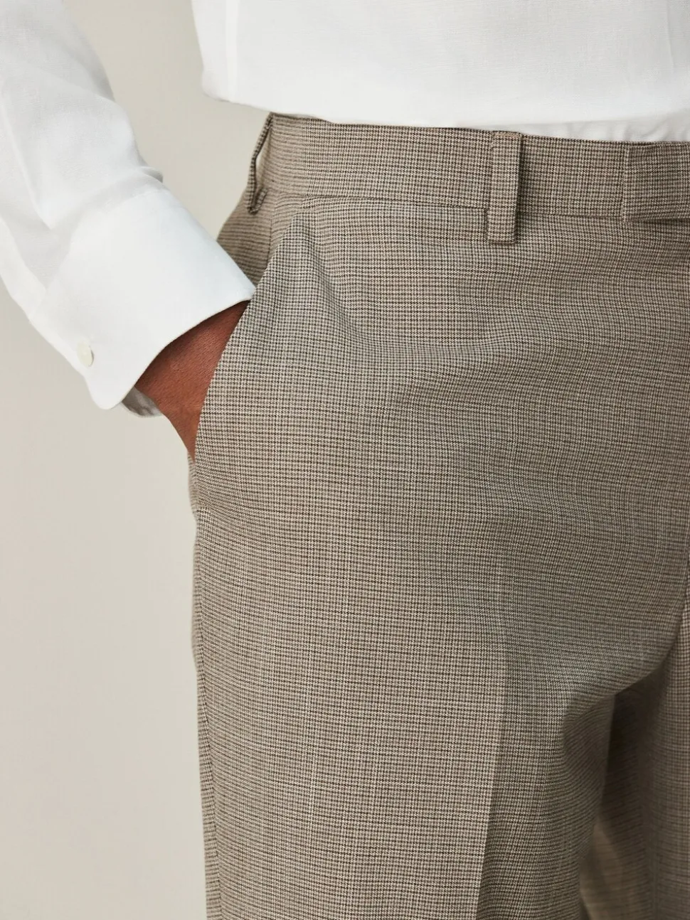 Neutral Regular Fit Contrast Fabric Detail Suit Trousers