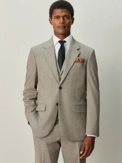Neutral Regular Fit Contrast Fabric Detail Suit Jacket