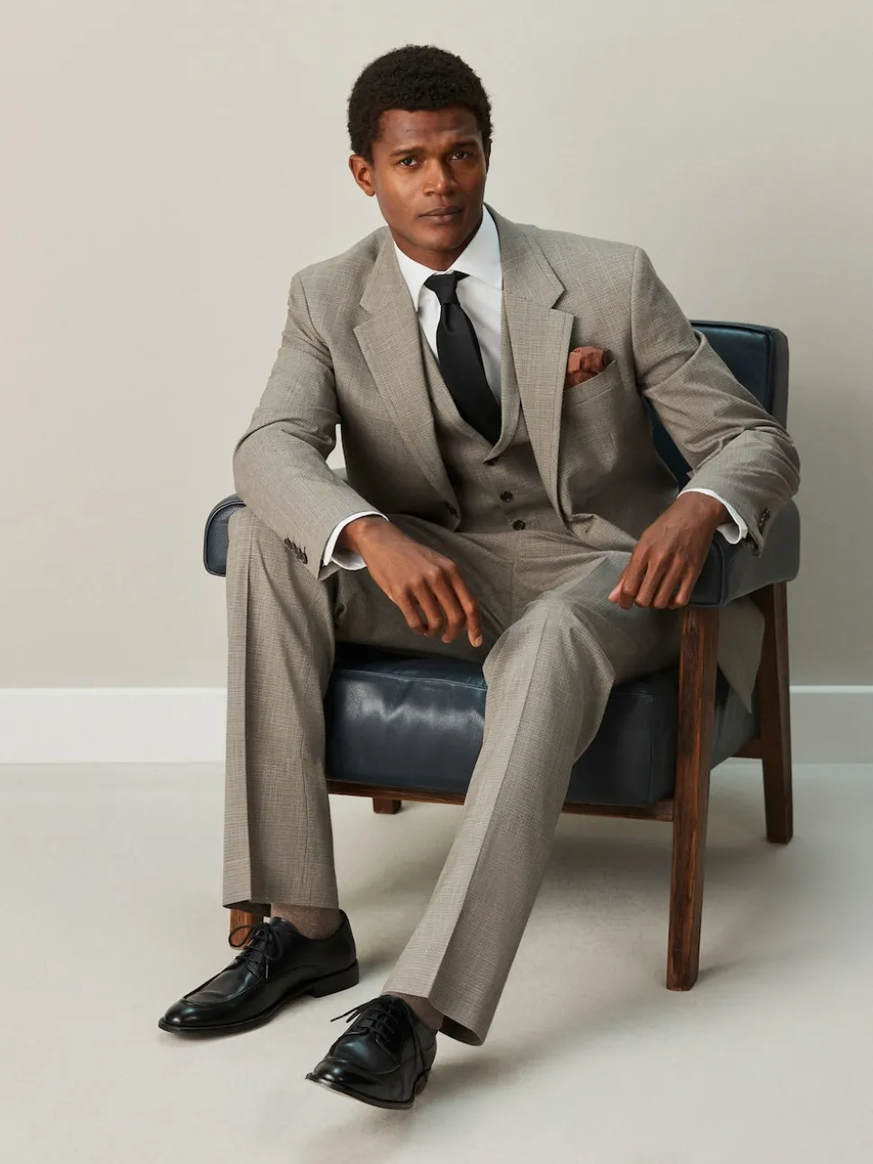 Neutral Regular Fit Contrast Fabric Detail Suit Jacket