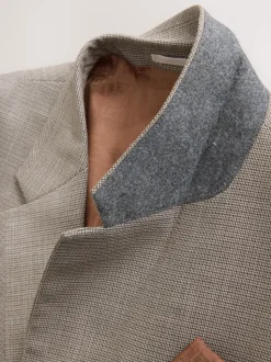Neutral Regular Fit Contrast Fabric Detail Suit Jacket