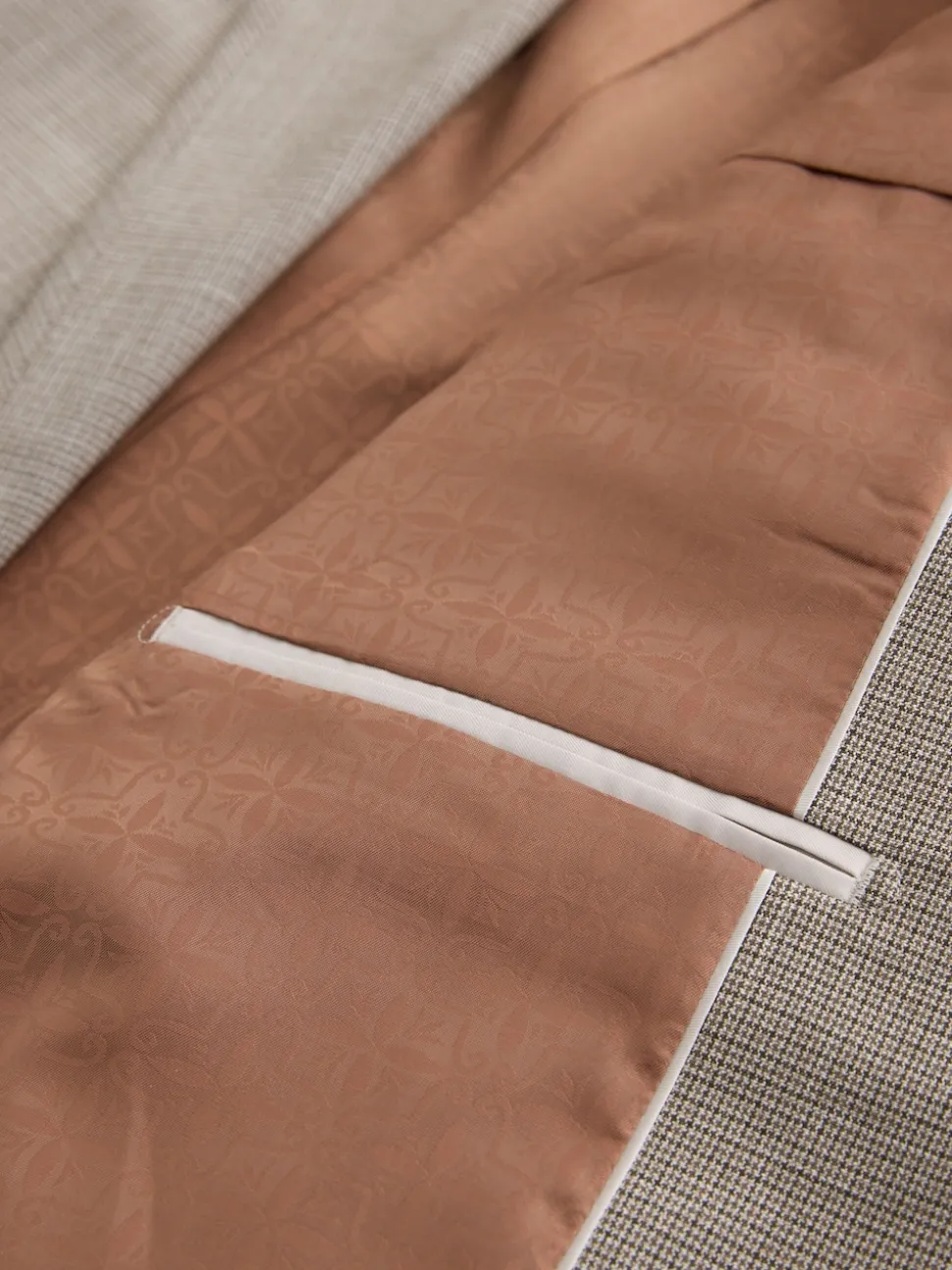 Neutral Regular Fit Contrast Fabric Detail Suit Jacket