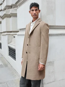Neutral Regular Fit Epsom Overcoat with Wool