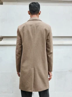 Neutral Regular Fit Epsom Overcoat with Wool